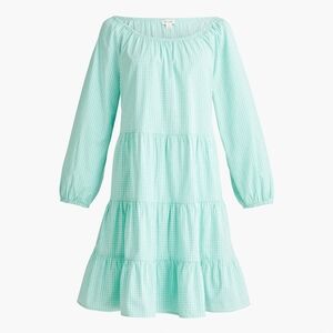 J. Crew Factory Gingham Cotton-blend Poplin Raglan Tiered Dreas